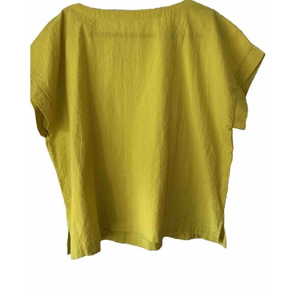 EILEEN FISHER Short Sleeve Bateau Boxy TOP Size XL Yellow Organic LINEN NEW $138 - Picture 3 of 3